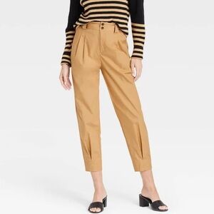 Who What Wear Camel Colored 13” High Rise Pleated Tapered Ankle Pants